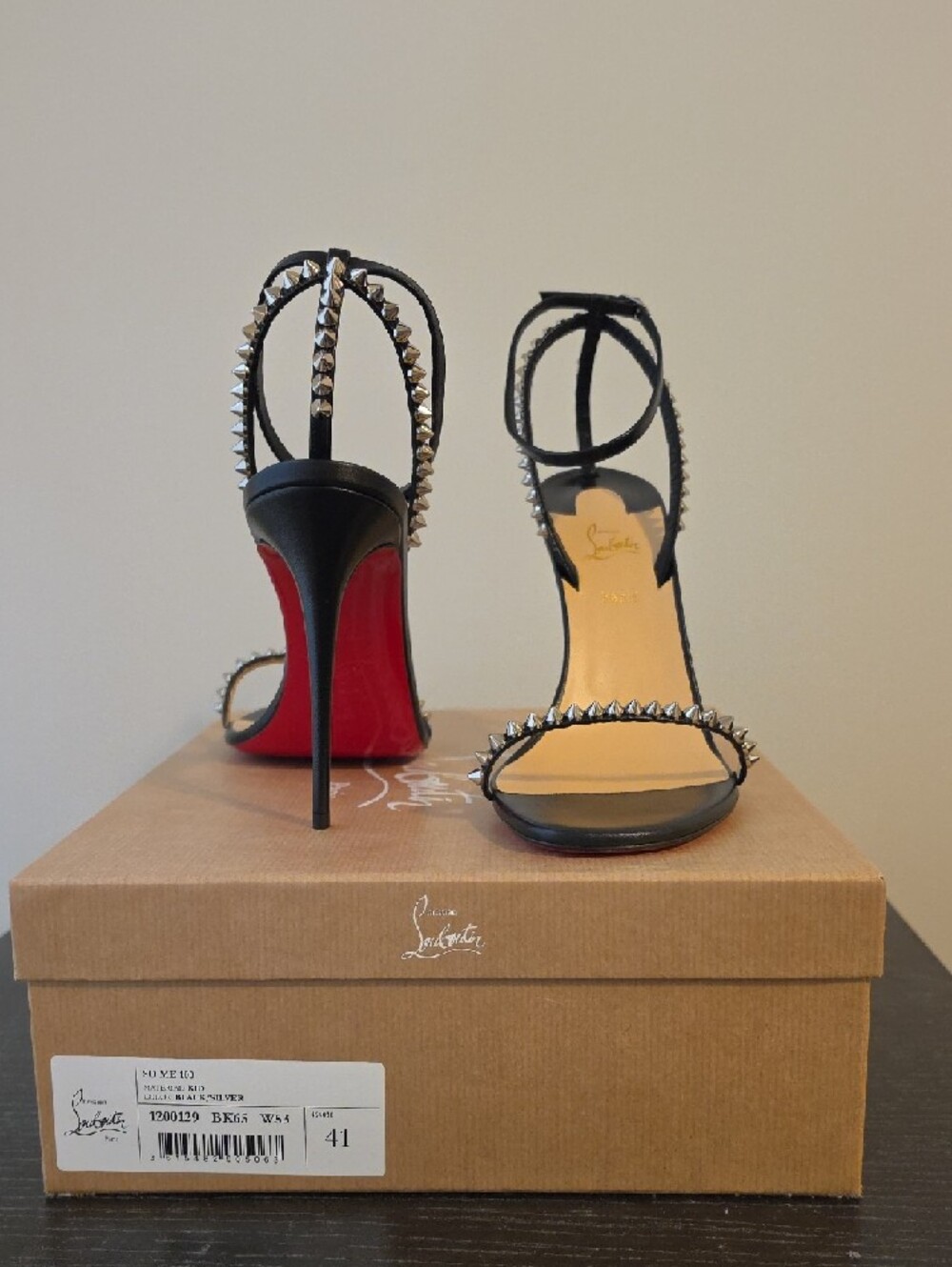 Christian Louboutin So Me 100mm Black Spike-Embellished Ankle-Tie Sandals - Picture 6 of 10